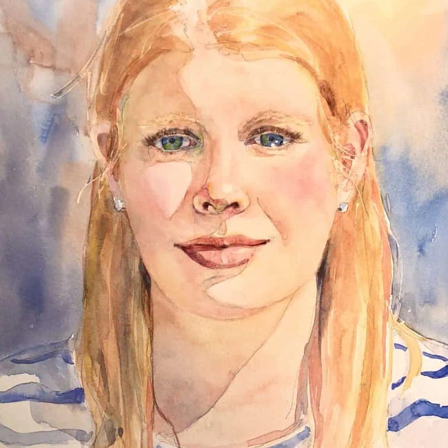 Casey’ in this captivating 8×10 watercolor portrait by Cindy Briggs